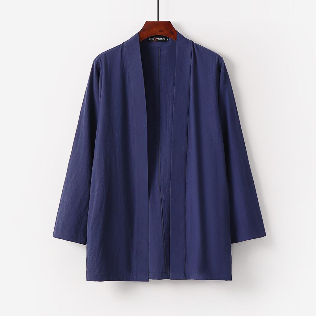 Men's Japanese Kimono Cardigan Loose Cotton Linen Open Front Casual Summer Shirt Jackets