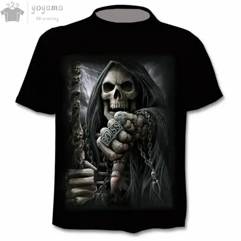 Футболка с коротким рукавом с принтом «Модный череп» 3D, мужская одежда, футболки для мужчин, забавные готические футболки с коротким рукавом и принтом «Мрачный жнец»