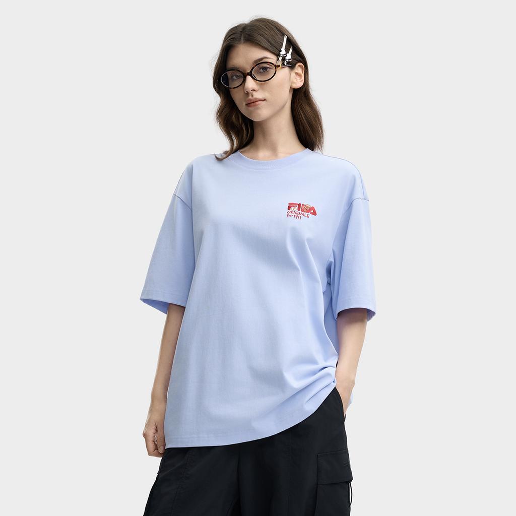 Men's FILA T-Shirts Unisex Coral Purple Crew Neck