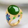 Зеленый нефрит, изумруд, синяя эмаль, цветы, элегантные кольца для женщин, позолоченные ювелирные изделия, аксессуары для мам, подарки на день рождения, подарок