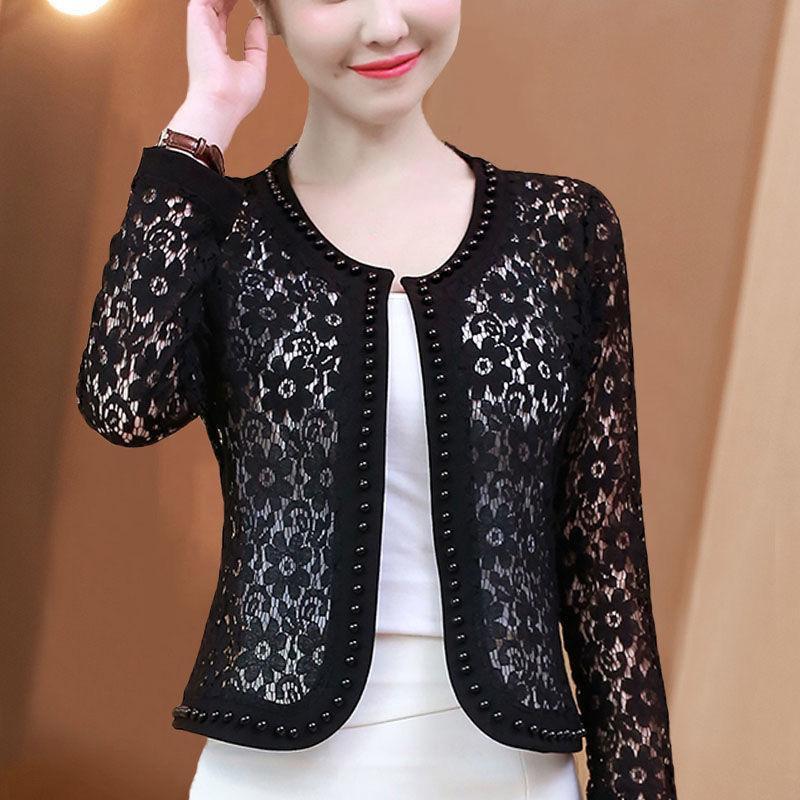 Летний женский кружевной кардиган с длинными рукавами из ледяного шелка, маленькая шаль, солнцезащитный крем, рубашка с кондиционером
