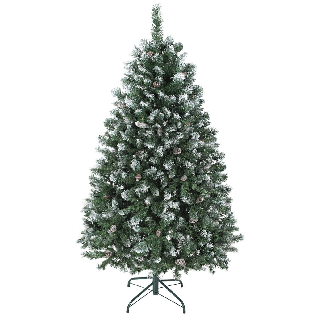 Artificial Christmas Tree 150 Cm With 581 Branches With Snow 44 Pine Cones And Foldable Metal Stand Easy Assembly Green