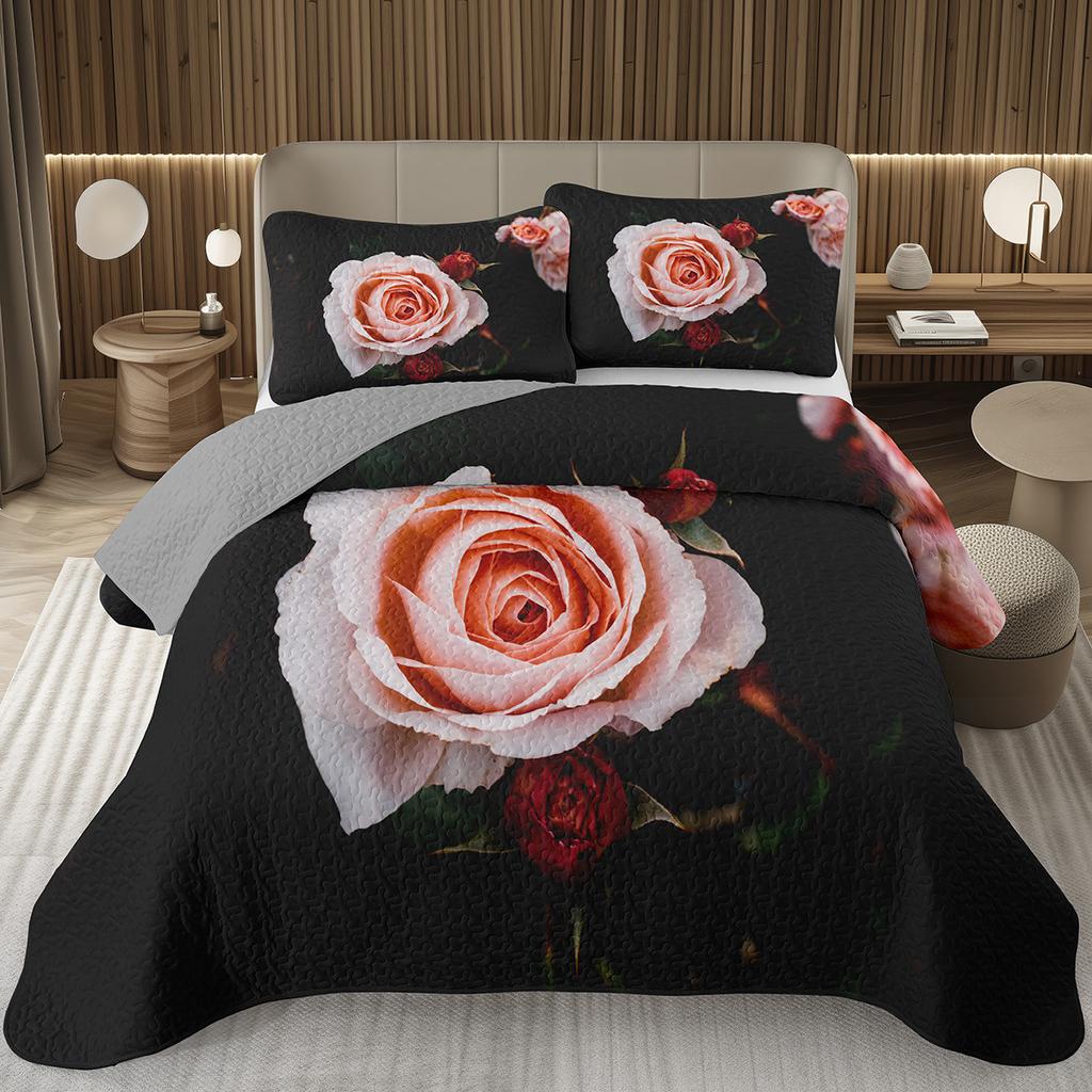 Романтическое покрывало с розами Квин/Кинг/Твин Ботаническое цветочное стеганое покрывало День святого Валентина Комплект стеганого постельного белья для девочек Женщин Декор комнаты