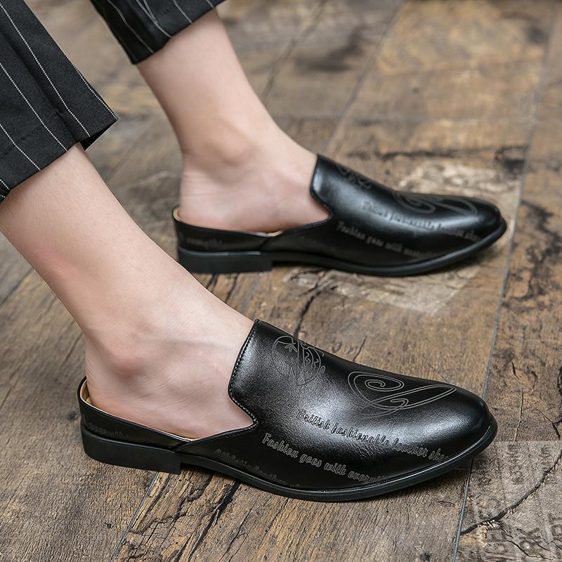 New Comfy Men Half Slippers Fashion Male Leather Shoes New Fashion Lazy Boat Flats Breathable Slip On Muller Shoes Casual Shoes