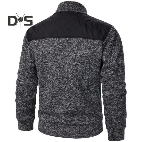 Осень-зима мужская куртка трикотажная пэчворк застежка-молния воротник стойка кардиган длинные рукава средней длины приталенный крой термопальто