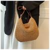 Large Capacity Shoulder Straw Bag New Casual Handwoven Bag Versatile Messenger Straw Bag Vacation Beach Bag