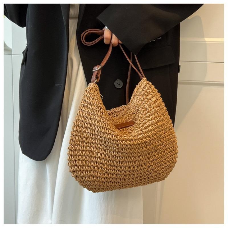 Large Capacity Shoulder Straw Bag New Casual Handwoven Bag Versatile Messenger Straw Bag Vacation Beach Bag