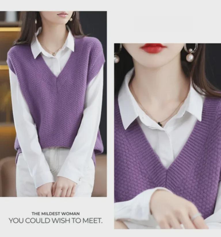 Женский мягкий вощеный трикотажный жилет - весна 2023 года, свитер с V-образным вырезом, жилет для весны и осени