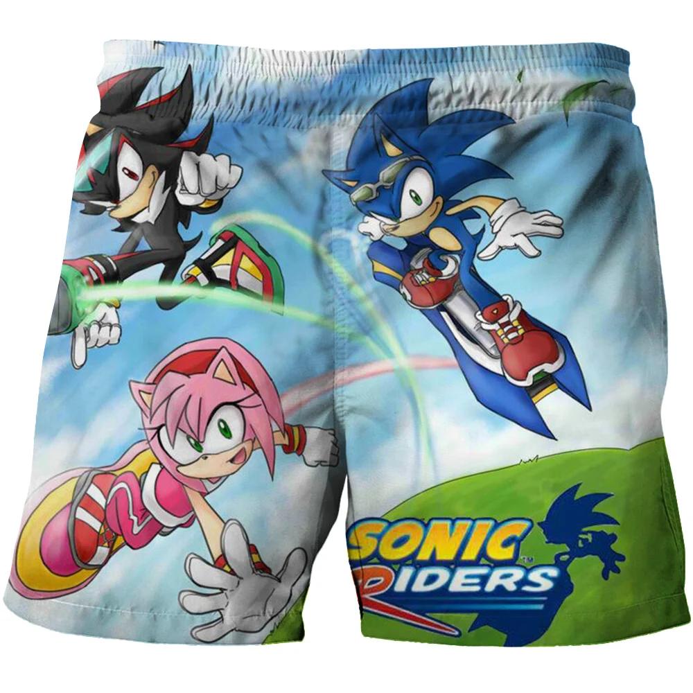 2025 MINISO Пляжные штаны для детей 4-14 лет Шорты Sonic 2 Штаны для девочек и мальчиков Штаны Харадзюку Для детей 3D Мультяшный принт Детские штаны