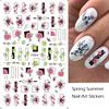 Spring Summer Series Adhesive Nail Stickers Decals Black White Lines Flowers Plants Nail Design Nail Art Decoration