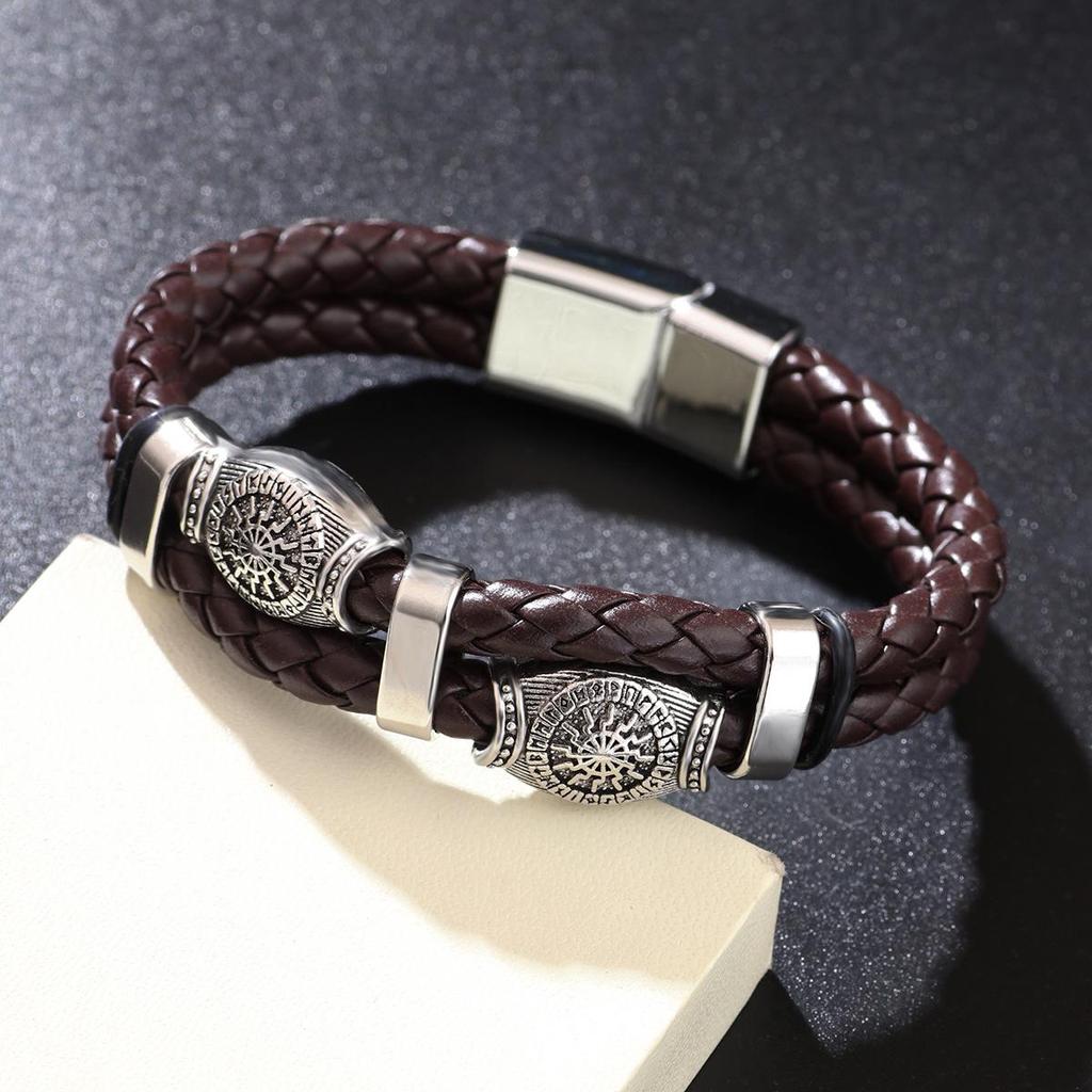 Men's Retro Punk Magnetic Buckle Leather Bracelet - Handmade, Woven with Metal Style