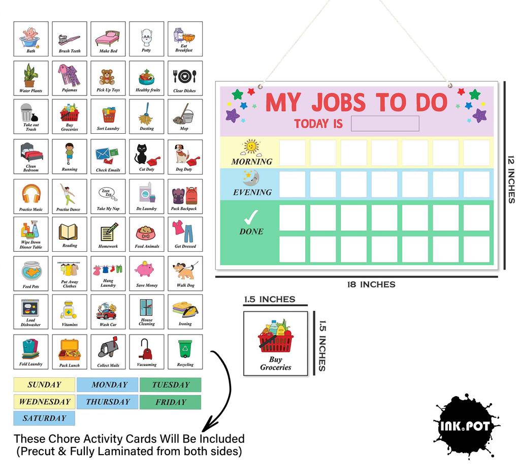 Inkdotpot Контрольный список ежедневных обязанностей детей, вывешивание таблицы домашних дел - плакат с заданиями детей - утренняя и вечерняя ежедневная рутина - ежедневная задача