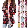 Женский повседневный кардиган с длинными рукавами и принтом ко Дню святого Валентина без карманов, верхнее пальто