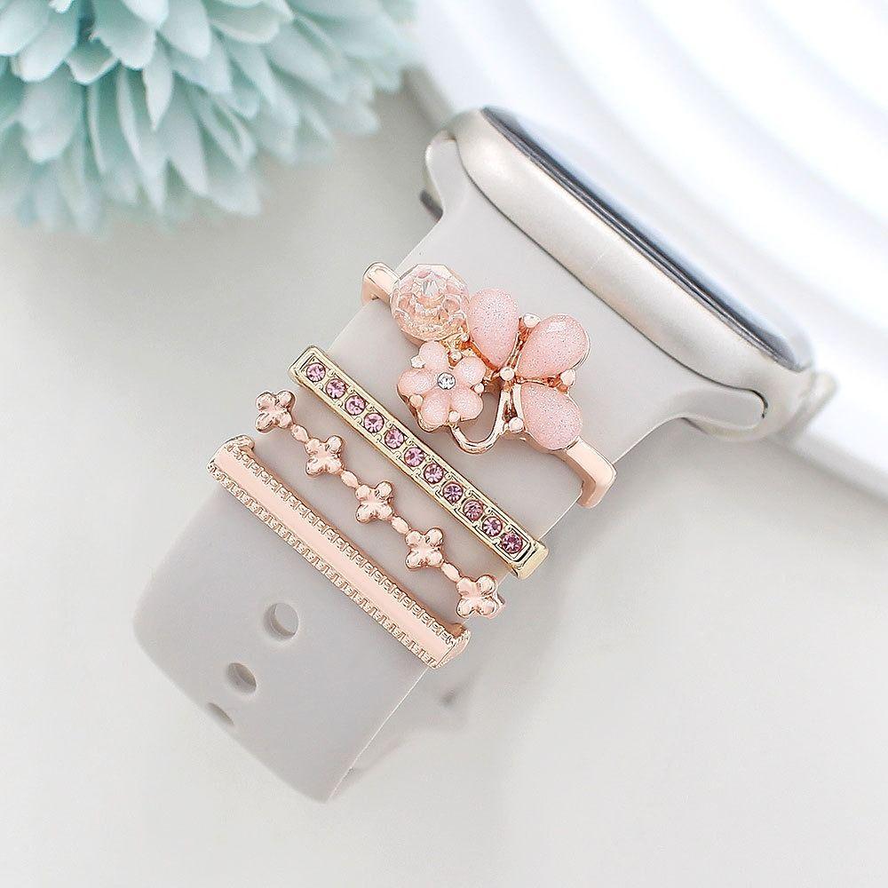 4 шт. Цветочный ремешок для часов, Металлические подвески для браслета для Apple Watch