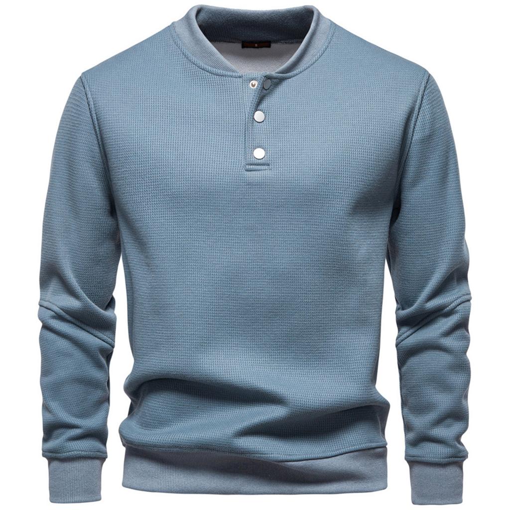 Men's Velvet Long Sleeved Quarter Buttoned Sweatshirt Casual Knit Pullover Baseball Collar