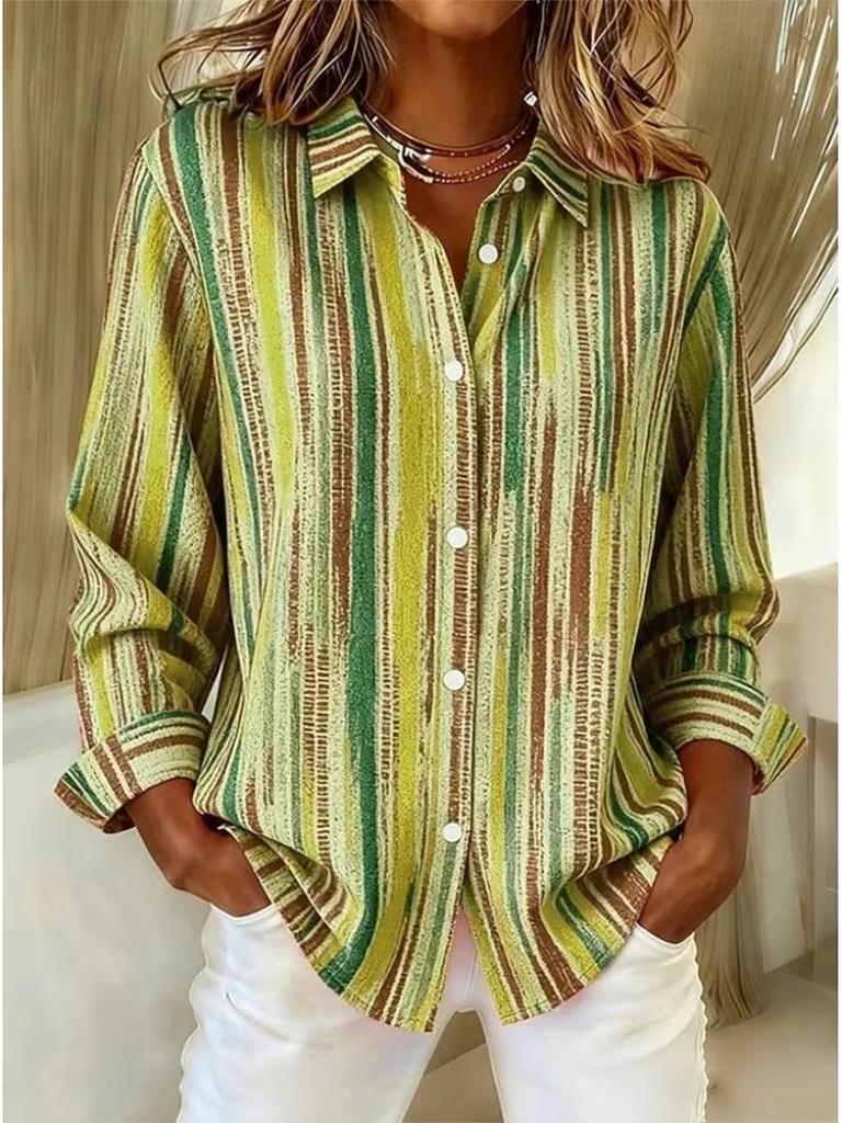 Women's 3D Digital Print Shirt - European & American Trend, Spring/Autumn 2025