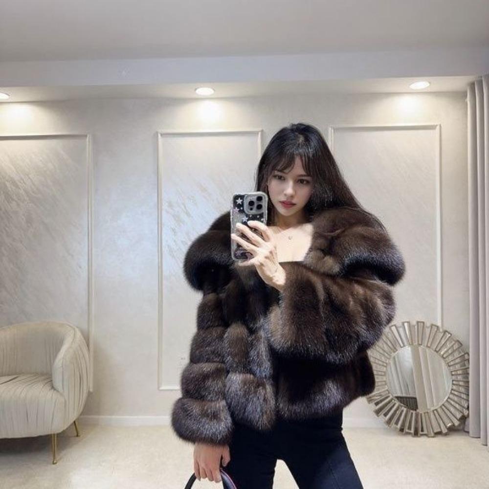Big Lapel Purple Mink Coat Winter Thickened Young Short Environmentally Friendly Fur Coat Women's New