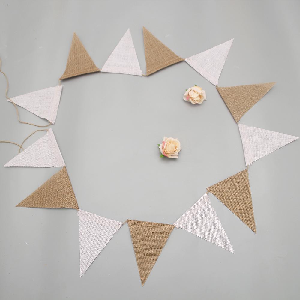 White Linen Jute Pennant Banner for Christmas Wedding Party Decoration