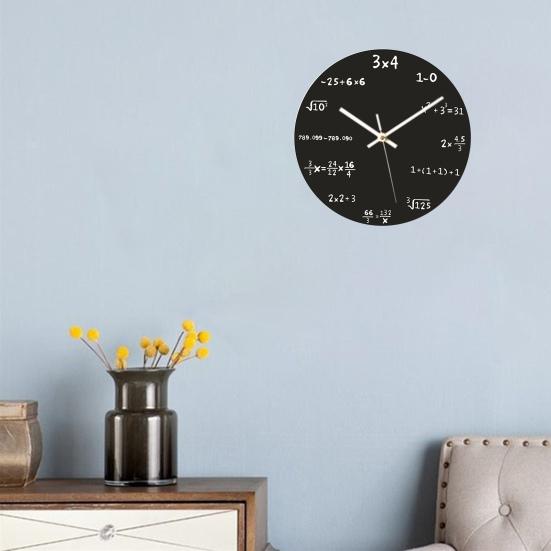 Math Wall Clock Silent Non-Ticking Quartz Movement with Hanging Hook Wooden Clock for Classroom Home Decoration