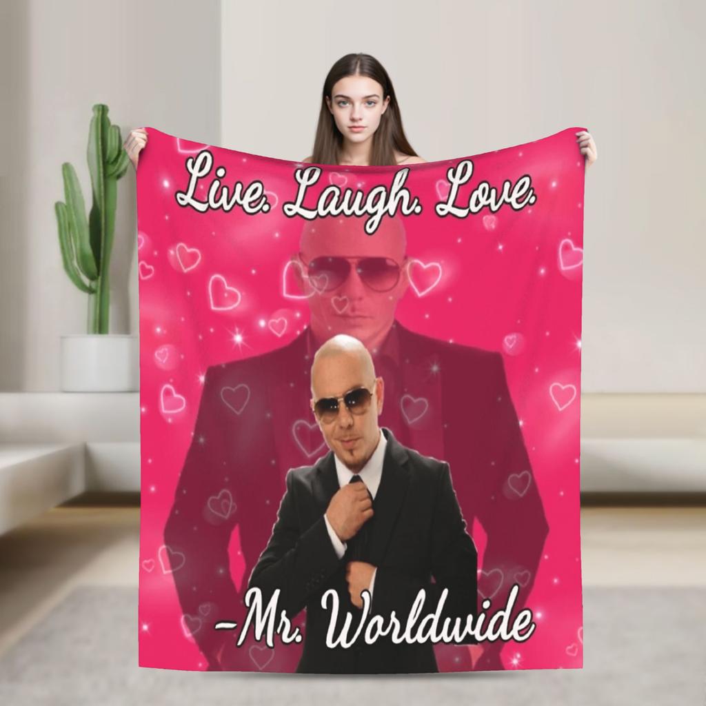 Mr Worldwide Pitbull Plush Blanket Children Flannel Throw Blanket For Couch Chair Sofa Bed Warm Design Quality Bedspread Idea