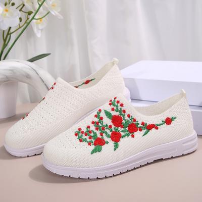 Модные женские туфли-одиночки, осенние, новые, с круглым носком, с глубоким горлом, из сетчатой ткани, дышащие, с вышивкой, с мягкой подошвой, нескользящие, из ткани