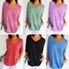 Women's Multicolor V-Neck Solid Color Knit Sweater - Slimming Casual Base Style