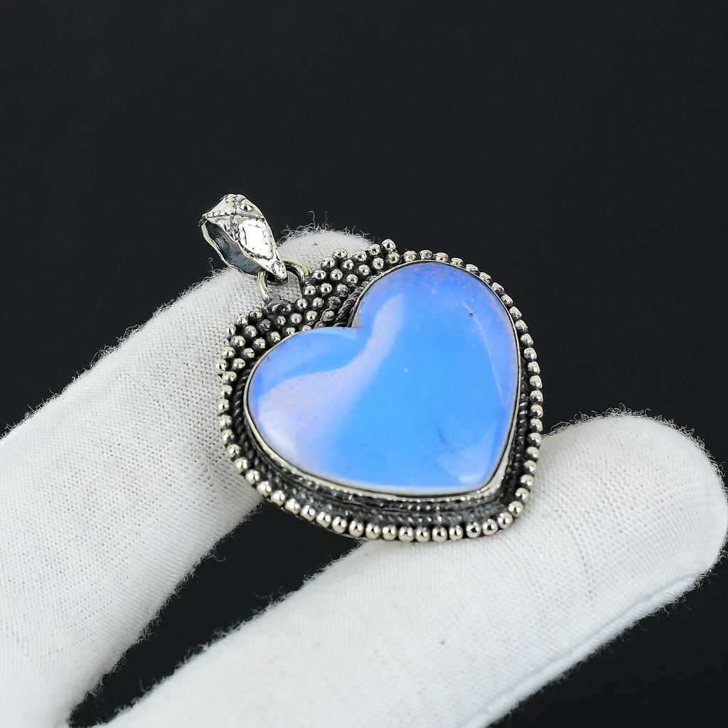 Серебряный кулон с натуральным молочным опалом из стерлингового серебра 925 пробы — дизайн ручной работы, повседневные украшения, уникальный кулон в подарок на вечеринку