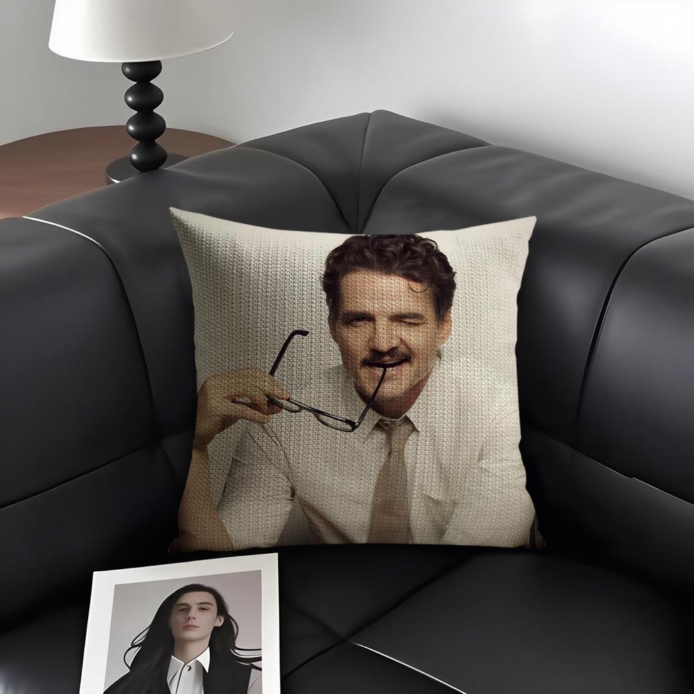 PPedro PascalL Actor Cushion Cover Natural Linen Organic Fabric DoubleSided Printing Sofa Home Decor Gift Pillow Case