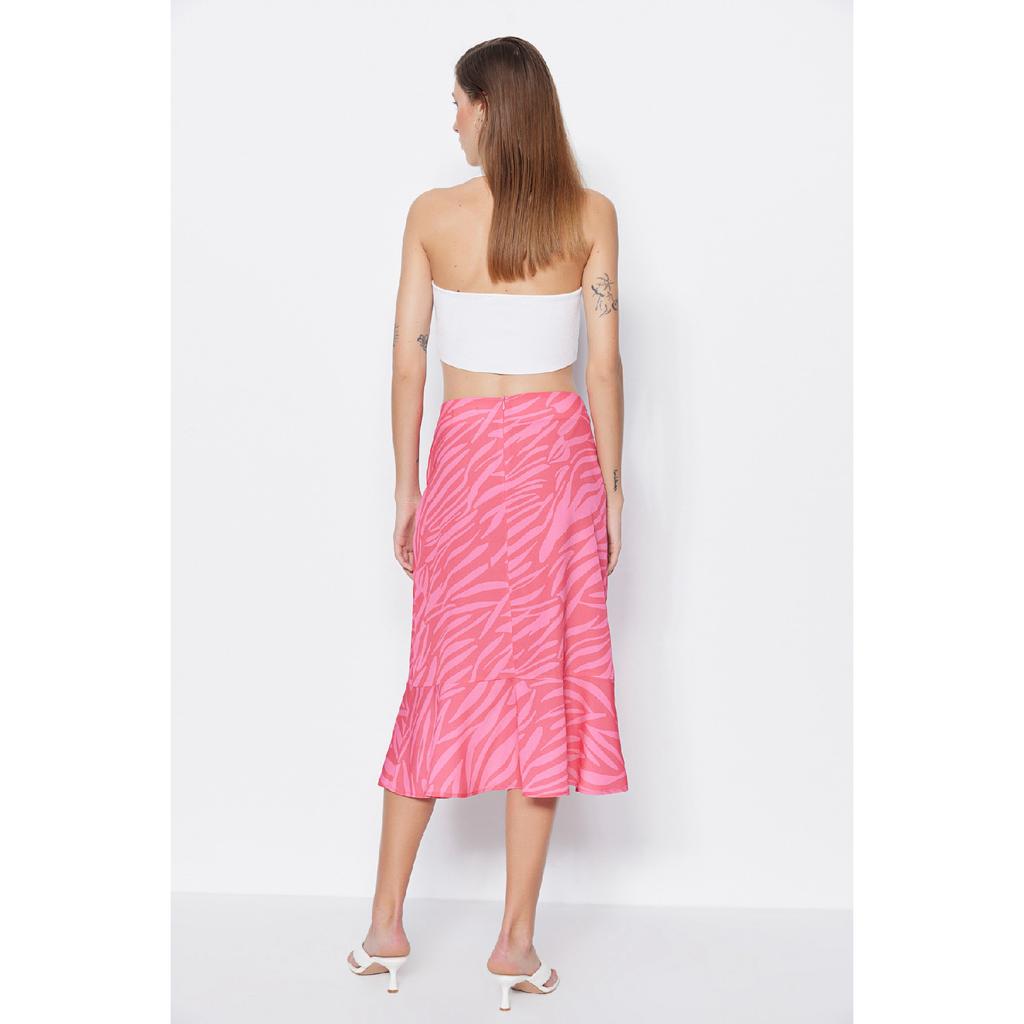 Pink Midi Knitted Skirt With Flounce Animal Pattern Skirt Twoaw20et0241