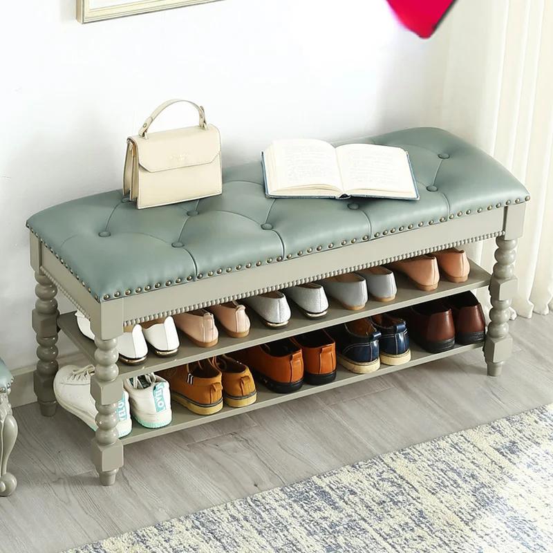 Solid Wood Shoe Changing Stool Home Entrance Door Can Sit Cabinet Multi-functional European Rack Wear Stool