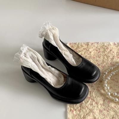 Осенние женские туфли Мэри Джейн Модные неглубокие туфли-лодочки Слипоны Лаконичное платье Толстый каблук Женская обувь