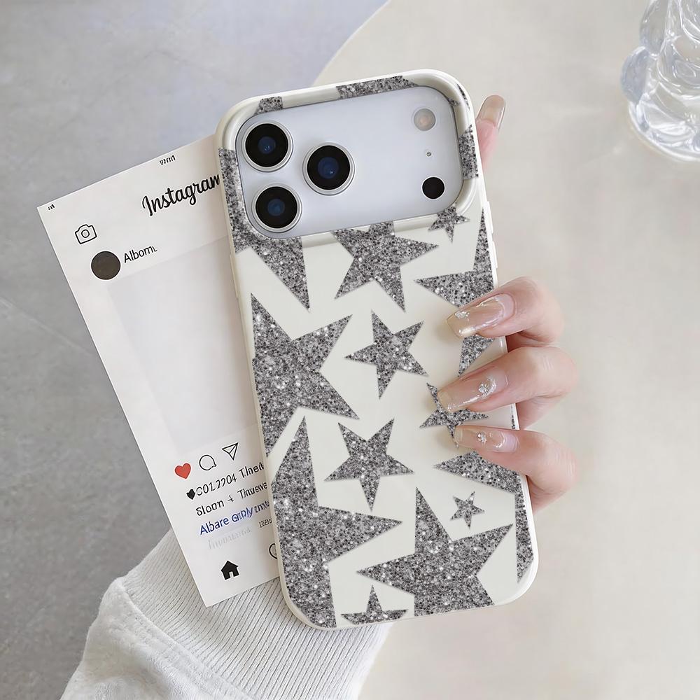 Ins Silver Star Heavy Duty Bumper Phone Case For Iphone 14 11 Pro Max 12 15 Plus 13 17 Air 16 Strong Impact Resistant Shell