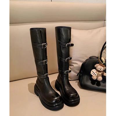 Кожаная модная пряжка ремня платформа на танкетке локомотивные короткие ботинки женские осенне-зимние новые полусапоги и высокие сапоги рыцарские сапоги