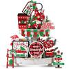 Farmhouse Rustic Tiered Tray Red and Black Plaid Christmas Table Decorations Suitable for Coming Season Holiday
