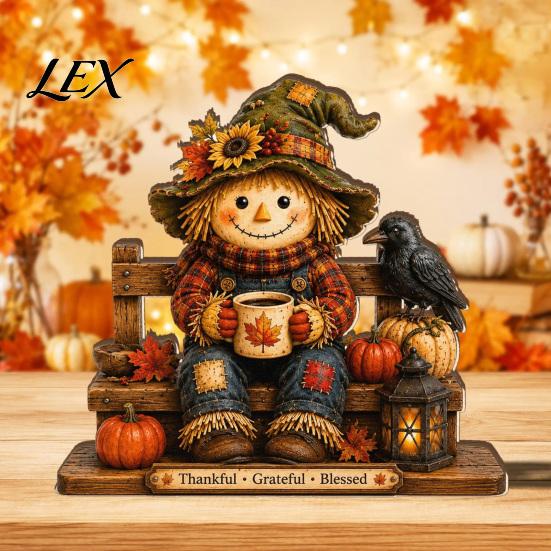 Retro Fall Mantel Centerpieces Wooden Autumn Figurine for Thanksgiving And Halloween Decor, Reading Character Ornaments Theme Desk Accessories
