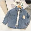 Spring Autumn Boys' Blue Denim Shirts Long Sleeved Turn Down Collar Loose Casual Shirt  Children Jean Tops