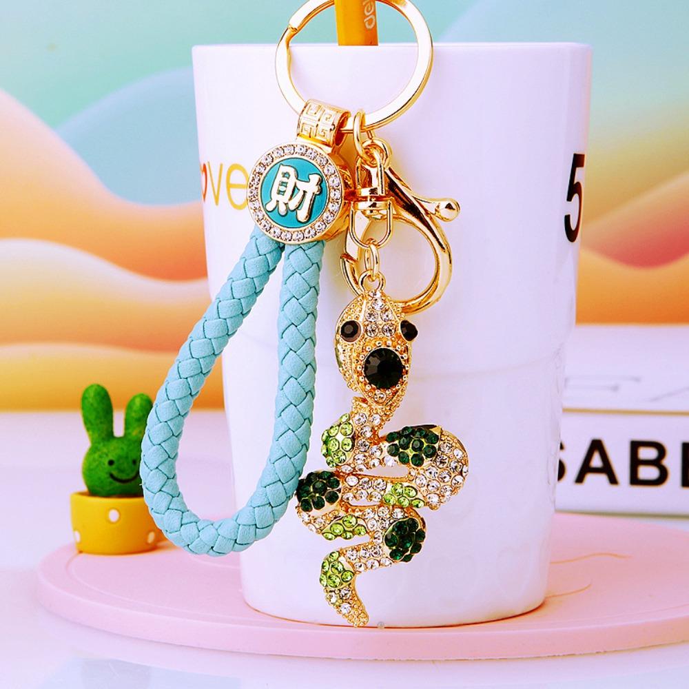 Fortune Rhinestone Snake Keychain Exquisite Women's Bag Pendant Cute Snake Lucky Pendant  Couple