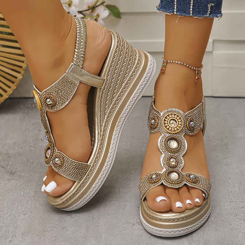 Мода Мода Кристаллы Танкетка Каблук Сандалии Женские Летние Массивная Платформа Богемные Sandalias Mujer Слипоны Высокий Каблук Сандалии Женские 43