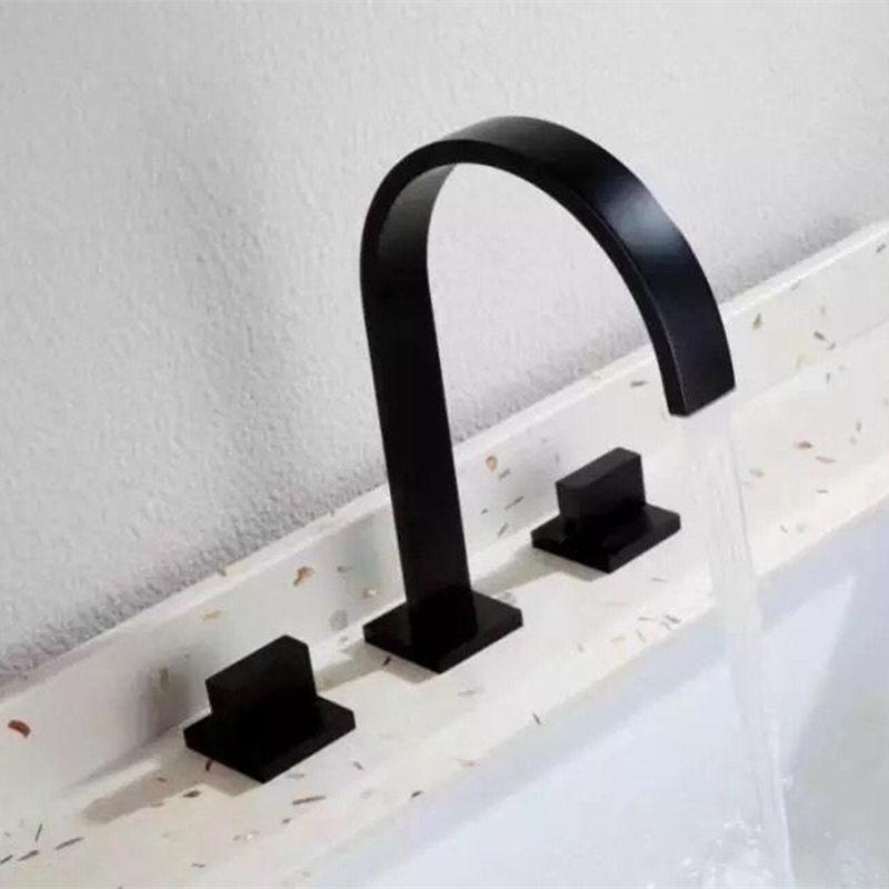 Смеситель для раковины Gun Grey Sink Tap Золотой квадратный латунный кран для ванной комнаты Смеситель для раковины с 3 отверстиями и двойной ручкой для горячей и холодной воды