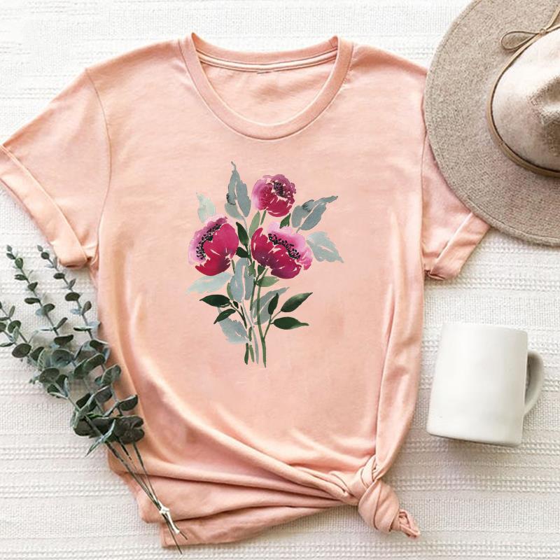 (Азиатский размер)Одежда Повседневная книга Цветочный тренд Прекрасная футболка с короткими рукавами 90-х годов Модная футболка Женская женская футболка с принтом