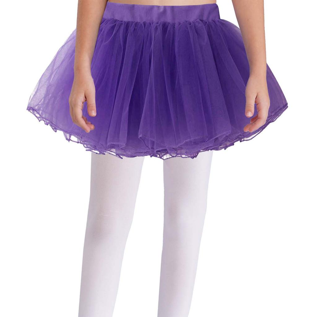Girls Dance Clothing Elastic Waistband Tutu Mesh Skirt Solid Color Four Layer Dance Skirt