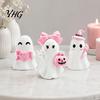 Cute Ceramic Ghost Statue Halloween Figurine, Resin Spooky Statue, Funny Creepy Small Statues for Shelf Tabletop Ornament Home Party