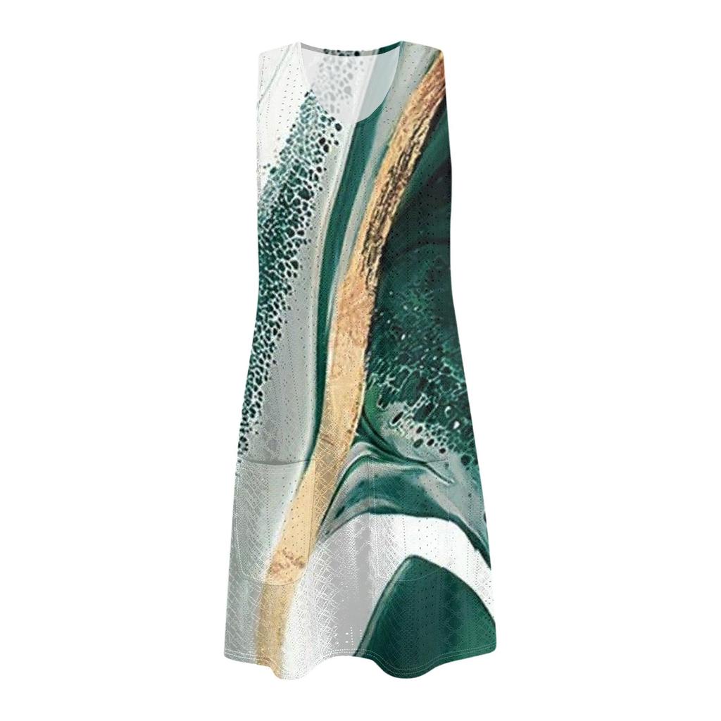 Women's Casual Sundress With Pockets Summer Boho Beach Dress T-Shirts Dress V Neck Loose Tank Dresses