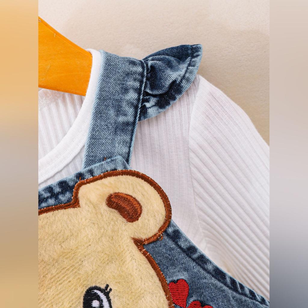 Комплект джинсового комбинезона для девочек с милыми кукольными принтами, повседневный детский наряд