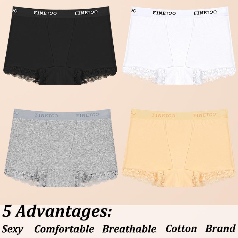 4Pcs Women's Lace Panties Cotton Boxer Briefs Seamless Sports Boxers Underwear Female Briefs Lingerie Intimate Underpant