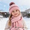 Набор из 3 предметов: детская шапка, шарф, перчатки, однотонный, с текстурой «косичка», украшение плюшевым помпоном, шапка, длинный шарф, перчатки, эластичные зимние аксессуары