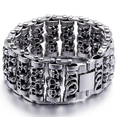 Готический мужской браслет с черепом для мужчин из цельной нержавеющей стали 316L шириной 35 мм, панк-цепочка, наручный браслет, ювелирные украшения для рук, аксессуары-скелеты