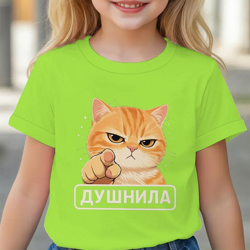 Смешные кошачьи мемы Графические футболки Мальчик Девочка Мультяшное животное Дизайн Детская одежда Любитель кошек Хлопковая футболка Детская одежда Девочка Мальчик