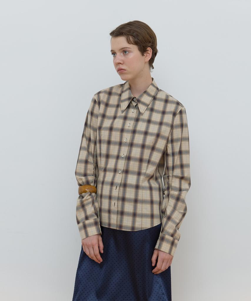 MA JOURNEE Check Pin-Tuck Shirt_Beige