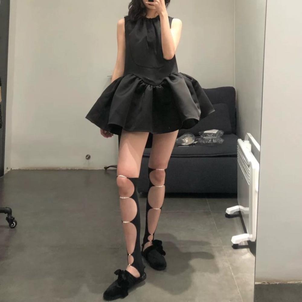 Упругие черные панк-рукава с крутым полым рукавом из икры, модные жемчужные накладки на половину пальцев для девочек